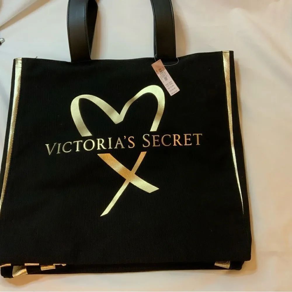 Victoria’s Secret Black and Gold Cotton Canvas Extra Large Tote Bag
